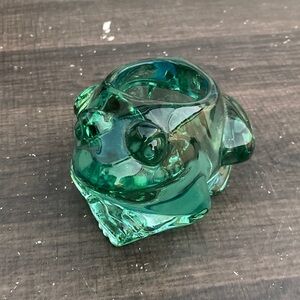 Green Glass Frog Sculpture Votive Tea light Holder